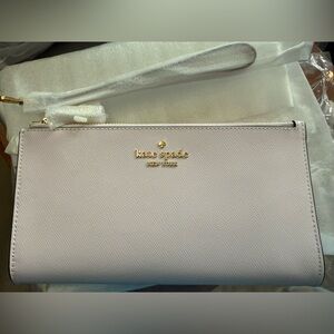 KATE SPADE Madison Saffiano Leather Double Zip Wristlet Pale Dusty Pink NWT